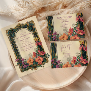 Botaniska Bliss Wildblommor Art nouveau Bröllop Spara Datumet