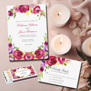 Fuchsia Rosa Blommigt Chic Vår Garden Wedding Inbjudningar