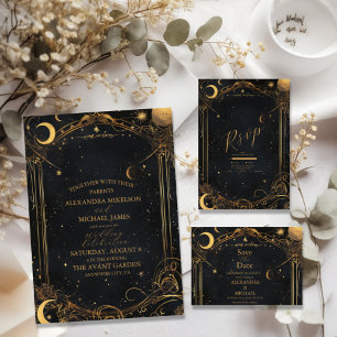 Tarot Celestial Bröllop Sol Måne Stars Guld OSA Kort