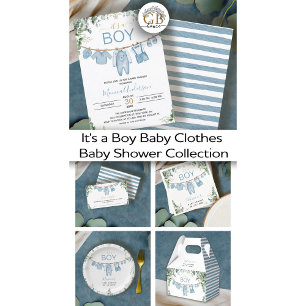 Det är en Boy Blue Boho Watercolor Trasa Baby Show Inbjudningar