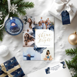 Shine So Bright Navy Guld Glitter Jewel Snöflingor Kudde