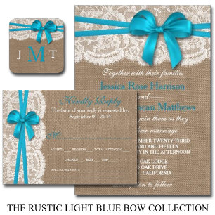 Rustic Blue Bow Bröllop Collection Inbjudningar