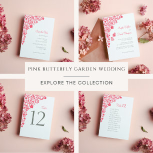 Coral Rosa Blommigt Butterfly Garden Wedding Spara Datumet