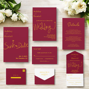 Elegant enkelt Burgundy och Guld Modern Bröllop OSA Kort