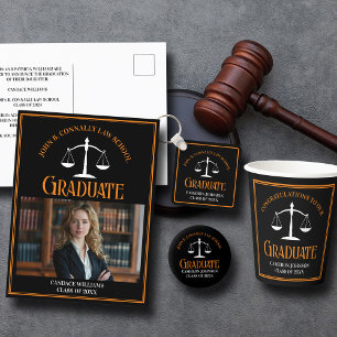 Svart Orange Jurist Examen Foto Meddelande Vykort