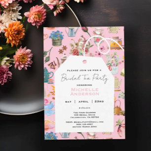 Teaparty Rosa Trädgård Blommig Mönster Bröllopsfes Vinflaska Etikett