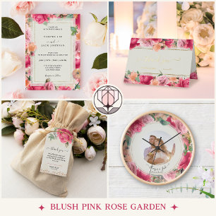 Romantisk Blommigt för  Rosa Photo Circle Bröllop Inbjudningar