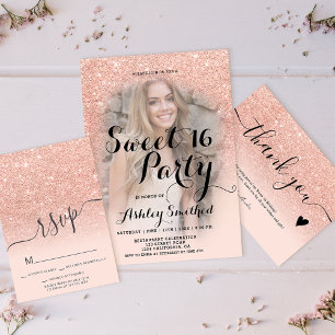 Ro guld glitter typografi rosa VIP Söt 16 Inbjudningar