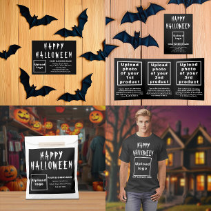 Business Halloween Hälsning på svart fyrkantsform Knapp