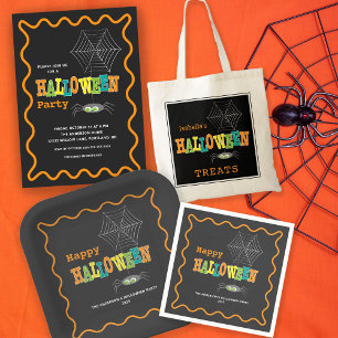 Halloween fest Cute Spider Colorful Typography Inbjudningar