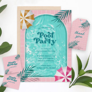 Handflatan Vår, sommardag Bassäng Party, Rosa Inbjudningar