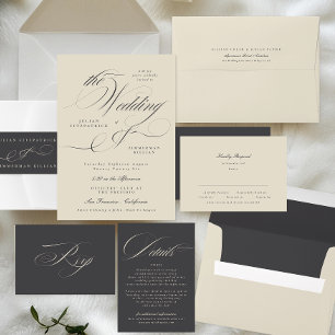 Elegant Script Beige Charcol Formal Bröllop Tilläggskort