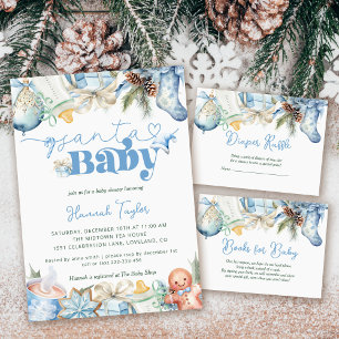 Diaper Raffle jul Santa Blue Baby Shower Tilläggskort