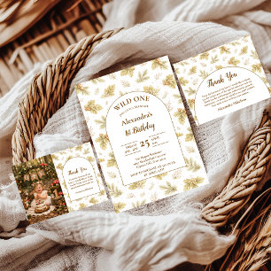 Foto Boho Woodland Wild One Födelsedag Tack Kort