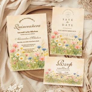 Vildblommeäng Guld Quinceañera OSA Kort
