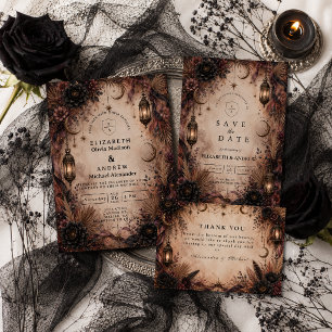 Elegant Boho Goth Bröllop Tack Kort