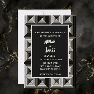 Vintage Black and White Art Deco Inspired Bröllop Inbjudningar