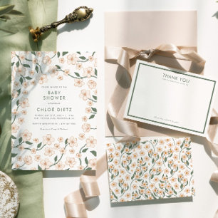 Boho Vintage Blommigt Baby Shower Tack Kort