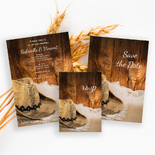 Cowboyhatt och Barn Wood Westernt Bröllop OSA Card Kort