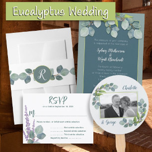 Enkel Ceremoni Eukalyptusblad Bröllop Inbjudningar