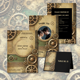 Fotot Steampunk Victorian Gearwork Bröllop Tack Kort