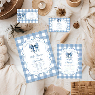Cute Blue Bow Ribbon Gingham Bokar för Baby Tilläggskort