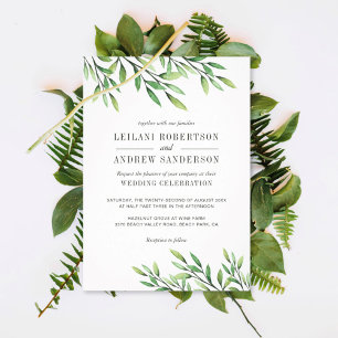 Boho Watercolor Greenery Elegant Classic Inbjudningar
