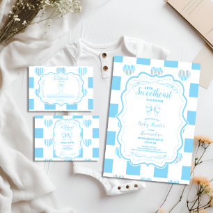Boy Blue Valentine Day Hearts Baby Shower Inbjudningar