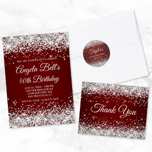 Sparkly Silver Glitter Burgundy Mörk Red Tack Vykort