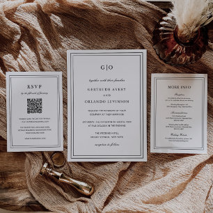 Gertrude Black and White Classic Elegant bröllop Inbjudningar