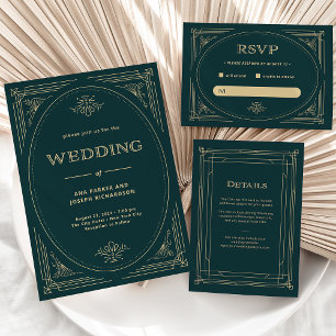 Modern Deco   Emerald Grönt och Champagne Bröllop OSA Kort