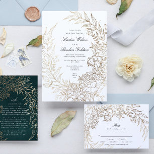 Editable Romantic Flower Wandeald Gold Foil OSA Kort