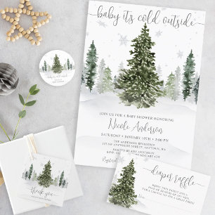 Vattenfärgsskog Grått Baby Shower för vinter-skog Runt Klistermärke