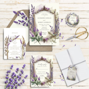 Watercolor Lavender Regal Monogram Bröllop Vinflaska Etikett