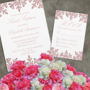 Rosa ros Guld Snowflake Winter Sweet 16 OSA Kort