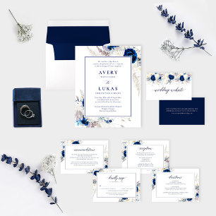Elegant Blue & White Flowers Bröllop Inbjudningar