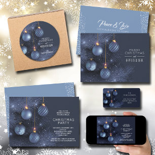 Blåa julprydnadsföretag julkort