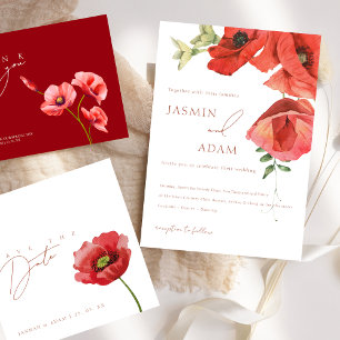 Crimson Red Poppies Floral Wedding Spara Datumet