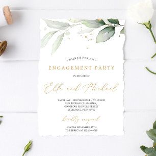 Greenery eucalyptus och guld stänk boho bröllop inbjudningar