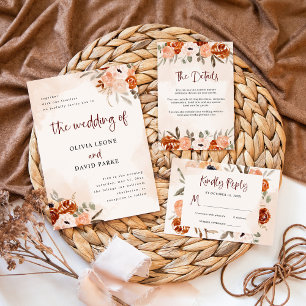 Rustic Orange Boho   Vattenfärg  Bröllop OSA Kort