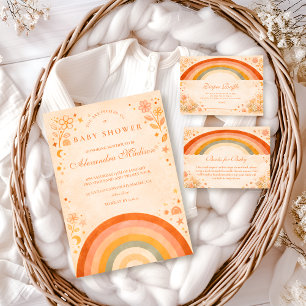 Jordnära Boho Regnbåge Baby Shower Inbjudningar