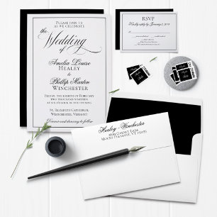 Inbjudan till elegant Black and White Wedding