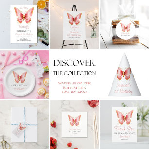 Girls Cute Rosa Butterfly 1:a födelsedagen Party Tack Kort