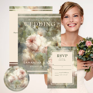 Elegant Antique Ro, Mjuk Rosa  Watercolor Blommigt Inbjudningar