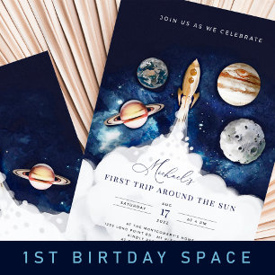 Rymden Planets Boy First Birthday bjudande Inbjudningar