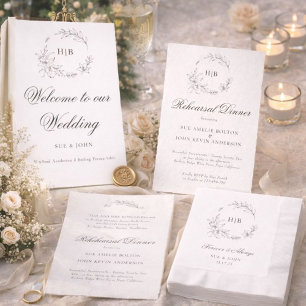 Klassisk blomsterkransmonogram bröllop vinflaska etikett