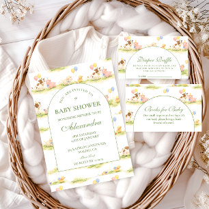 Sagoboks bondgårdsdjur Pastell Baby Shower Inbjudningar