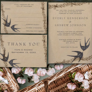 5 x 7 Vintage Love birds-Bröllopsinbjudningar Inbjudningar