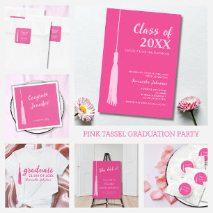 Trendig Rosa Feminine 2025 Grad Tassel Studenten Inbjudningar