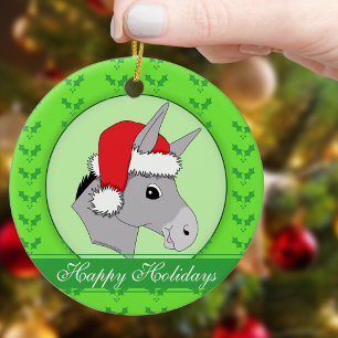 Jul om Cute Santa Donkey Holly Glad helg Julgransprydnad Keramik